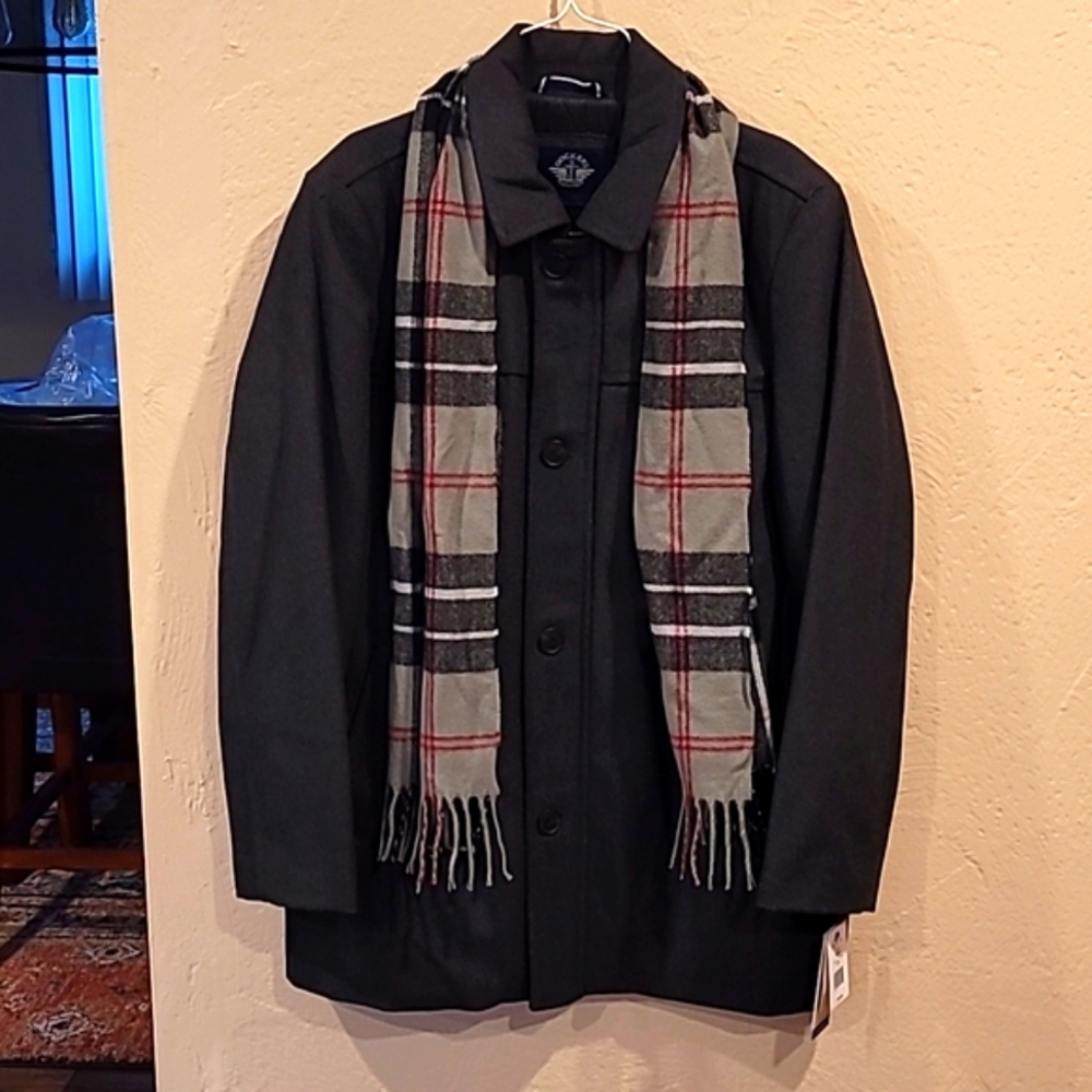 NWT Men's Dockers Wool Blend Coat With Scarf